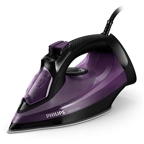 Philips Série 5000 Fer à Repasser Vapeur - 2400W, 45g/min, Effet Pressing 180g, Vapeur Verticale, Semelle SteamGlide Plus Noir/Violet (DST5030/80)